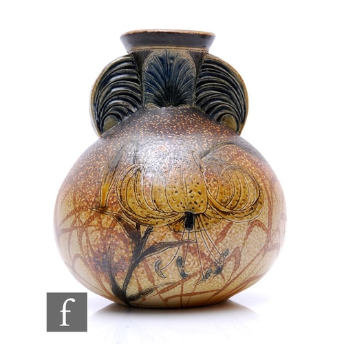 87 - Robert Wallace Martin - Martin Brothers - A stoneware vase, the compressed ovoid body rising to a fl... 