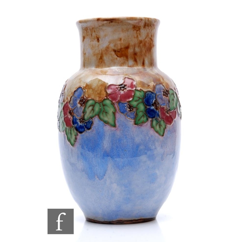 90 - Royal Doulton - A stoneware vase circa 1920s of shouldered ovoid form with collar neck, decorated to... 