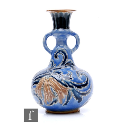 91 - Eliza Simmance - Doulton Lambeth - A late 19th Century stoneware vase of low shouldered form rising ... 