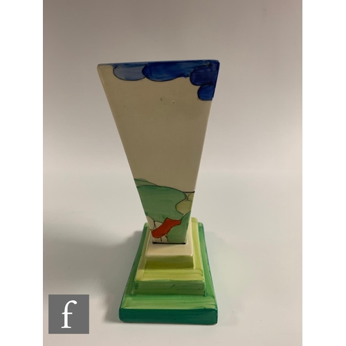 240 - Clarice Cliff - Blue Firs - A shape 642 vase circa 1933, of flared rectangular form with a stepped r... 