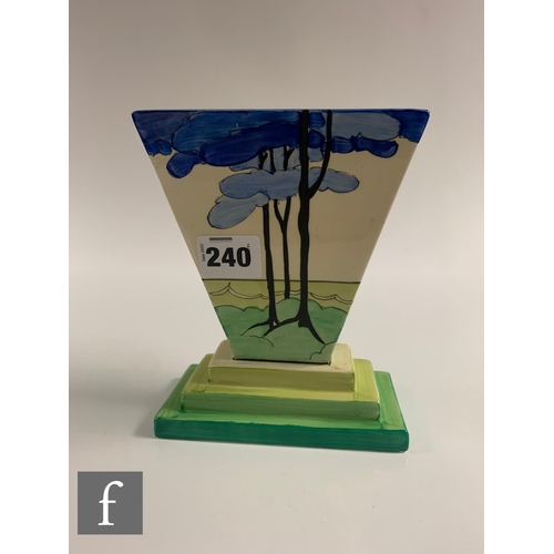 240 - Clarice Cliff - Blue Firs - A shape 642 vase circa 1933, of flared rectangular form with a stepped r... 