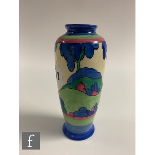 257 - Clarice Cliff - Rudyard - A shape 186 vase circa 1933, hand painted with a stylised tree landscape w... 