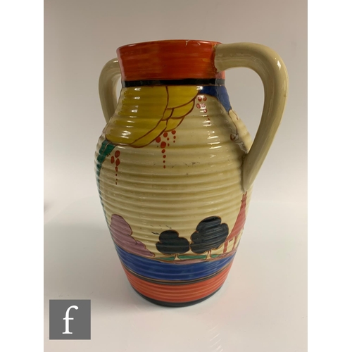 245 - Clarice Cliff - Summerhouse - A double handled Lotus jug circa 1932, hand painted with a stylised ga... 