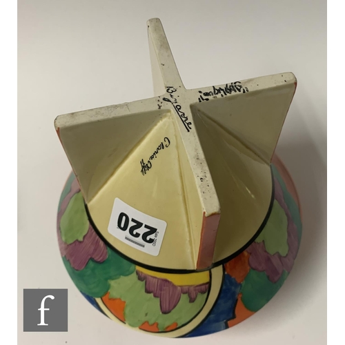 220 - Clarice Cliff - Applique Avignon - A Conical shape rose bowl circa 1930, hand painted with a stylise... 