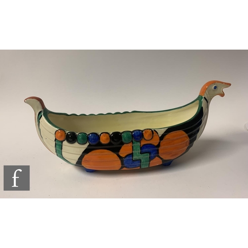 327 - Clarice Cliff - Picasso Flower (Orange) - A Viking Long Boat flower trough circa 1929/30, hand paint... 