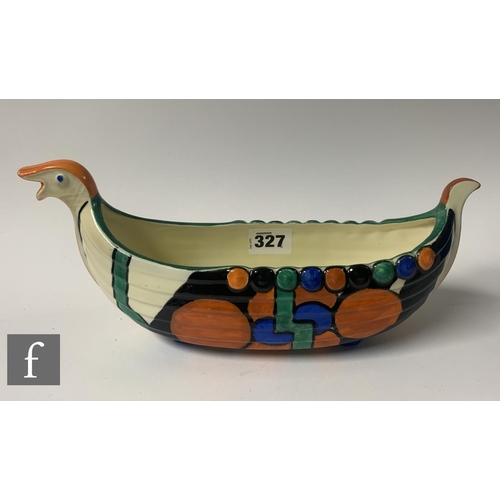 327 - Clarice Cliff - Picasso Flower (Orange) - A Viking Long Boat flower trough circa 1929/30, hand paint... 