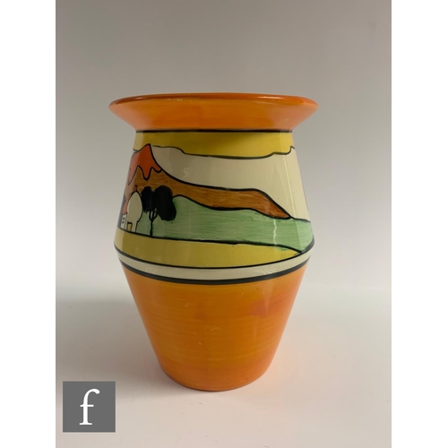 221 - Clarice Cliff - Mountain - A shape 342 vase circa 1930, hand painted with a continuous landscape wit... 