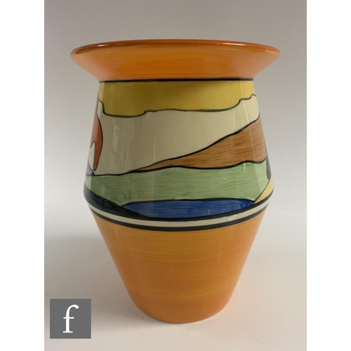 221 - Clarice Cliff - Mountain - A shape 342 vase circa 1930, hand painted with a continuous landscape wit... 