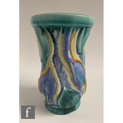 445 - Clarice Cliff - Inspiration Scraffito - A shape 474 vase of swollen sleeve form, relief molded with ... 