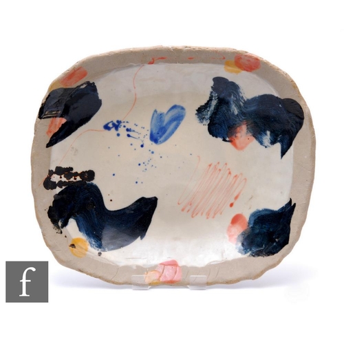 1102 - Sandy Brown - A large contemporary stoneware studio pottery dish, of rectangular section with flared... 