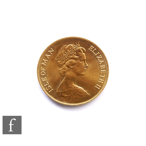 266 - Elizabeth II - A 1973 sovereign, Isle of Man, reverse Norse warrior on horseback.