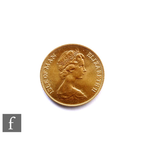 267 - Elizabeth II - A 1973 sovereign, Isle of Man, reverse Norse warrior on horseback.