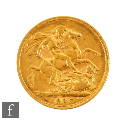 56 - Edward VII - A 1907 sovereign, reverse St George & Dragon.