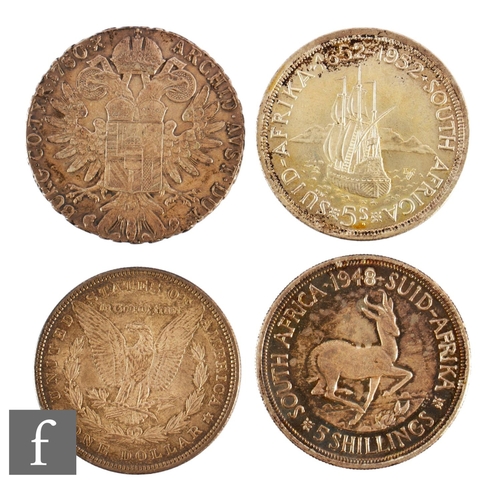 63 - Various - A South African 1952 five shillings Cape Town anniversary coin, a 1948 five shillings, a M... 