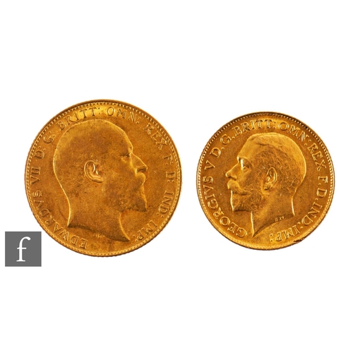 70 - Edward VII - A 1909 sovereign and a 1912 half sovereign, reverse St George & Dragon. (2)