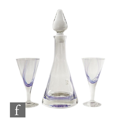 393 - A contemporary Caithness clear crystal decanter of conical form with collar neck, decorated internal... 