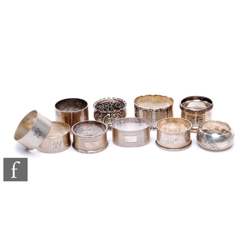 265 - Ten assorted hallmarked silver napkin rings to include oval and circular embossed examples, total we... 