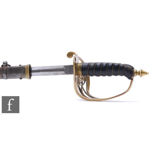 746 - An 1845 pattern British infantry officer's sword, the fullered blade with crowned VR, stamped 'B. Ad... 