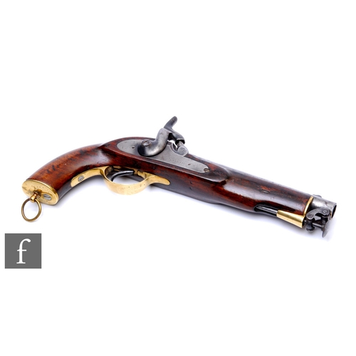 743 - An 1861 Enfield percussion holster pistol, 20cm barrel, lock plate stamped VR, brass trigger guard a... 