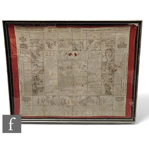 745 - An early framed Fulton's Patent 12801 handkerchief, decorated with various military actions and imag... 