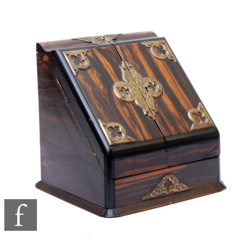 762 - A 19th Century coromandle stationery box, fitted with a stepped interior and two inkwells enclosed b... 