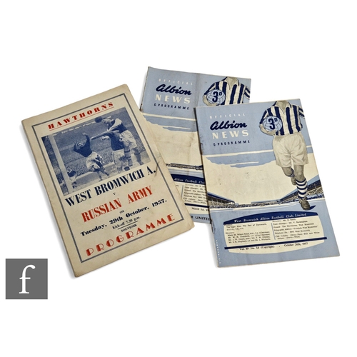 767 - A West Bromwich Albion v Russian Army football programme, Tuesday 29th October 1957, and two WBA pro... 