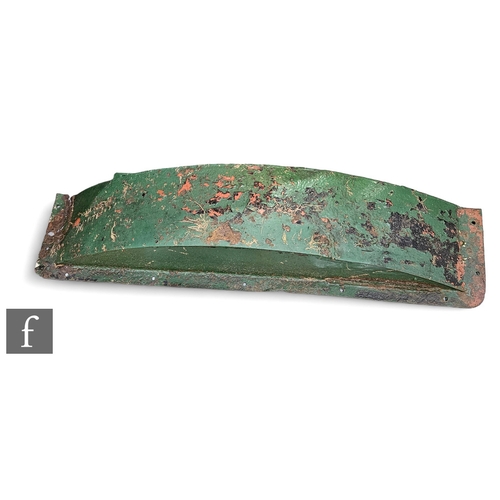 775 - A 19th Century or later green painted arch steam locomotive wheel guard, length 130cm.