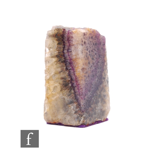 799 - A 19th Century Blue John part obelisk with notable purple vein, of cube form, height 8cm, some losse... 