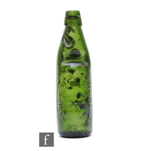 806 - A Codd bottle, dark green, by P A Green, Queen Street, West Bromwich.