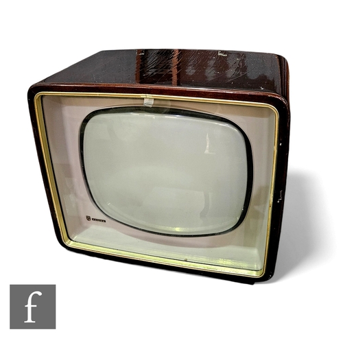 812 - A 1950s Phillips type 17TG100 black and white television, 15 inch screen, wooden case and side tunin... 