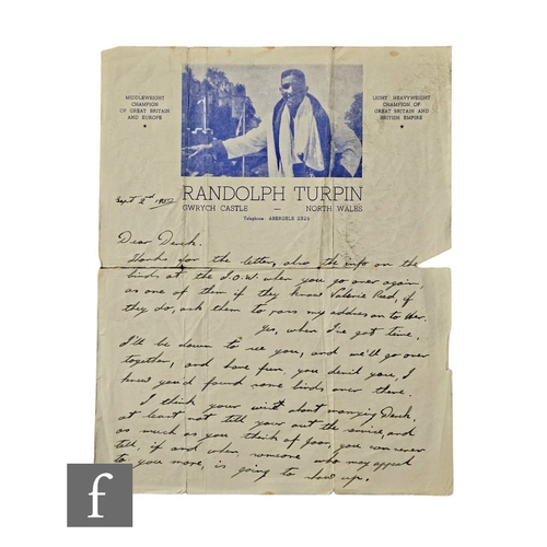 818 - A collection of correspondence from former middleweight world champion boxer Randolph Adolphus Turpi... 