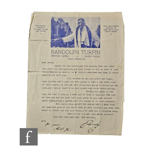 818 - A collection of correspondence from former middleweight world champion boxer Randolph Adolphus Turpi... 