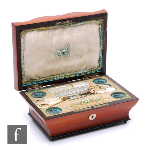 847 - A 19th Century French musical Palais Royal sewing box, the interior fitted with a tray inset with fo... 