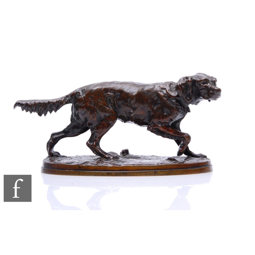 855 - AFTER PIERRE-JULES MENE - A setter dog, bronze, height 10cm, width 20cm.