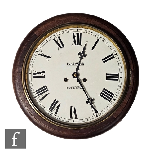 865 - A Victorian style mahogany cased circular wall clock, named Fred k With, Poplar, spring driven movem... 