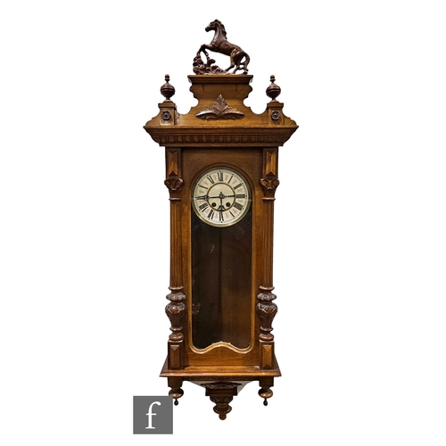 873 - A late 19th Century style Vienna light walnut cased regulator wall clock, single weight driven movem... 