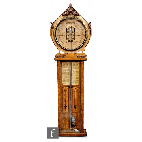 876 - A 19th Century oak cased Royal Polytechnic barometer, the circular indicator dial over Fahrenheit an... 