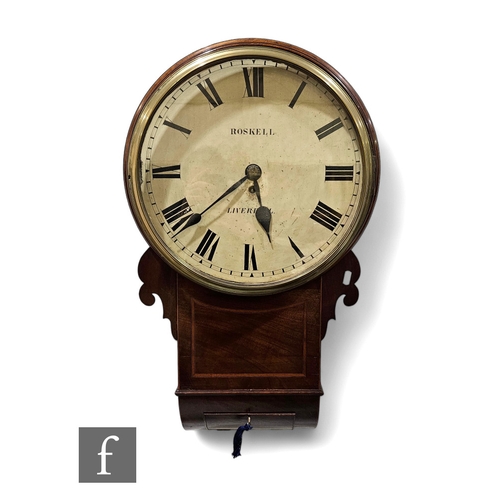 877 - A 19th Century mahogany cased drop dial wall clock by Roskell Liverpool, spring driven movement, lin... 