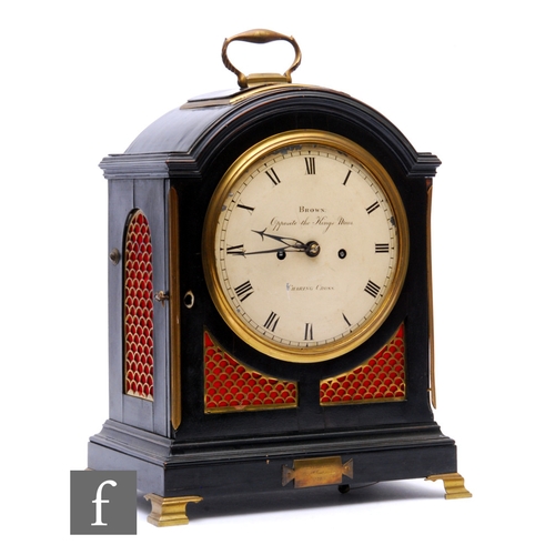 881 - A late 18th to early 19th Century bracket clock by Brown, Charing Cross, London, twin fusee movement... 