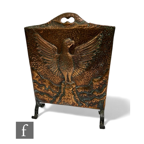 1007 - A George III oak circular tripod occasional table with a bird cage movement and an Art Nouveau coppe... 