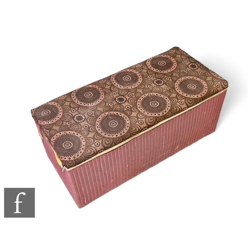 1077 - A Lloyd Loom linen box with 1970s padded top over maroon wicker sides, maker's label 'Lusty Lloyd Lo... 