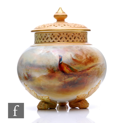 133 - An early 20th Century Royal Worcester pomander and cover, Graingers shape 293, of footed compressed ... 