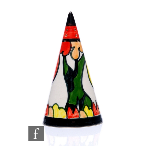 183 - A contemporary Crown Devon conical sugar sifter by Dorothy Ann, hand painted in the Tiger Trees patt... 