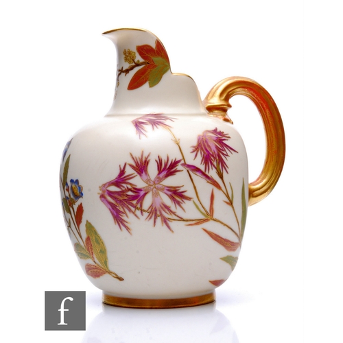 199 - A late 19th Century Royal Worcester flat back jug, shape 1094, decorated with wild flower studies wi... 