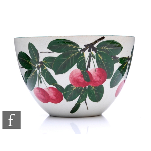 329 - A Wemyss ware bowl painted with cherries and green leaves on a white ground, impressed mark to base,... 