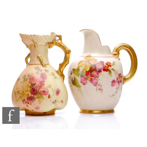 215 - A late 19th Century Royal Worcester flat back jug, shape 1094, decorated with stylised flowers and f... 