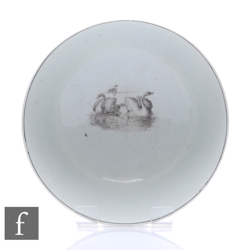 227 - An 18th Century Worcester bowl of footed circular form circa 1757, printed in black with the King of... 