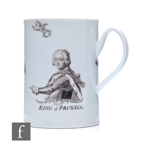 228 - An 18th Century Worcester porcelain tankard circa 1757, the straight sided body with ribbed loop han... 