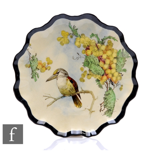 278 - A 1930s Royal Doulton cabinet plate of fluted form, transfer printed and painted with a Kookaburra a... 