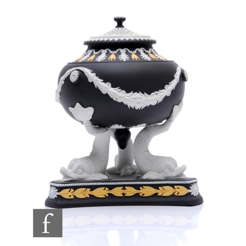 307 - A later 20th Century Wedgwood Jasperware pastille burner, after an 18th Century original, the pedest... 